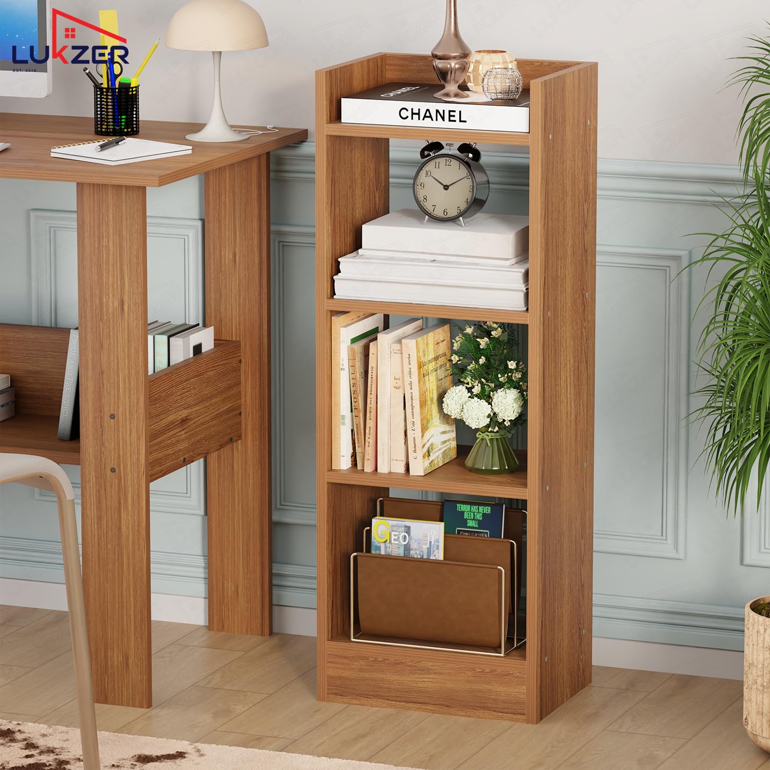 Lukzer 3 Layer Engineered Wood Multipurpose Rack Bookshelf Organizer Stand (MR-010/Oak Brown)