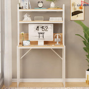 Lukzer 3-Layer Metal & Wooden Computer Desk & Study Table with Bookshelf (MST-006/Oak Light)