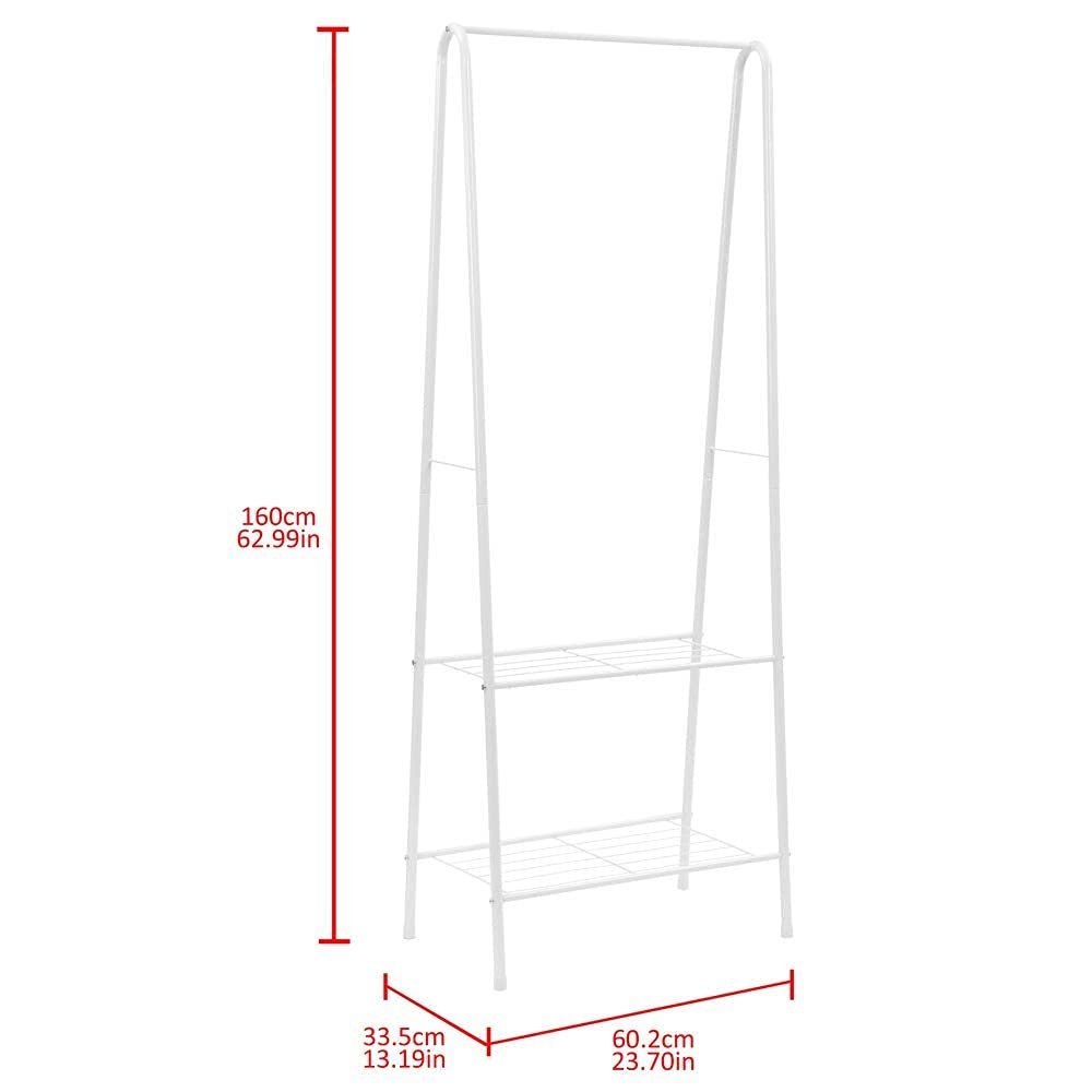 Lukzer Modern Metal Garment Rack with 2 Bottom Shelves – A-Shape - Frame Design (Black/White)