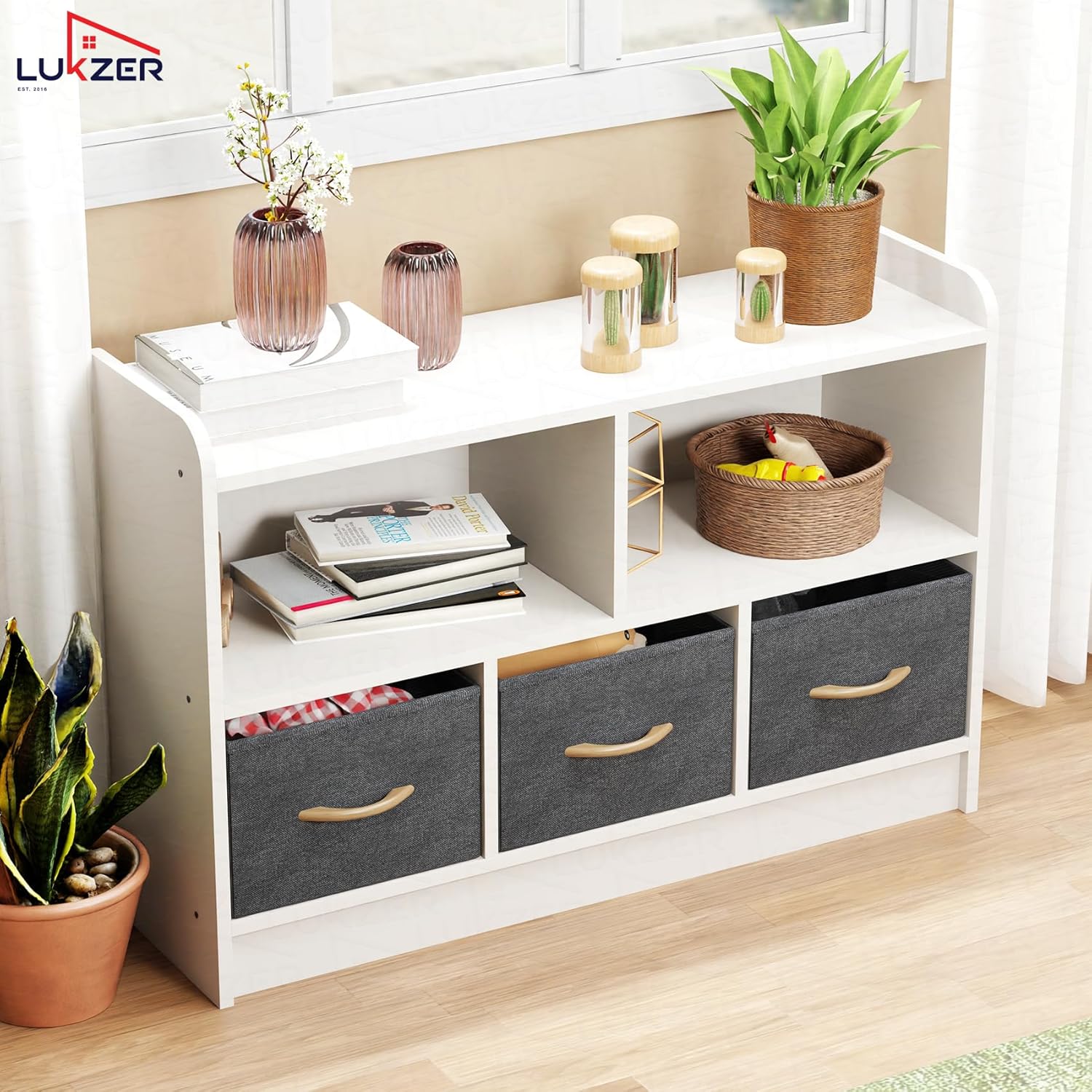 Lukzer 2-Layer Engineered Wood 3 Drawers Bookshelf & Storage Organizer (MR-025/White)