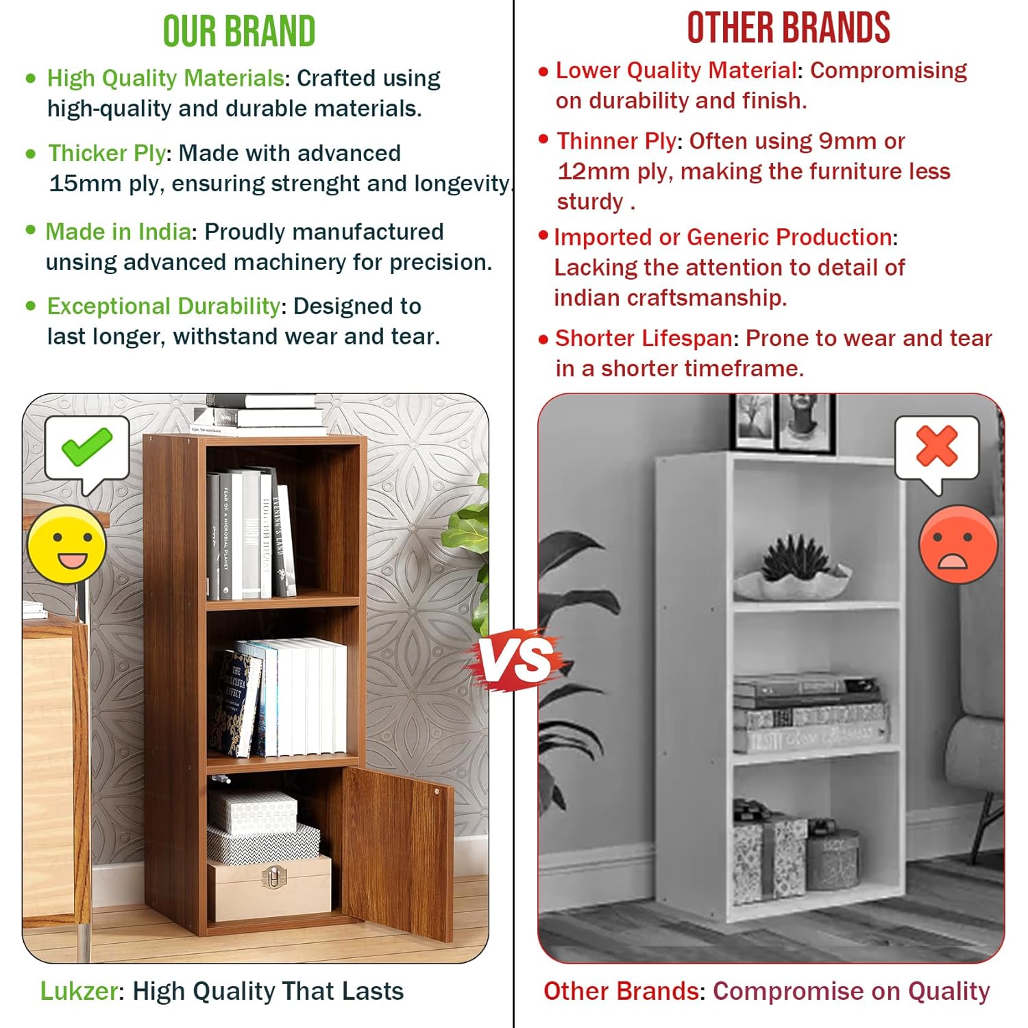 Lukzer 3 Layer Engineered Wood Storage Cabinet with Open Display Rack (MR-022/Oak Brown)