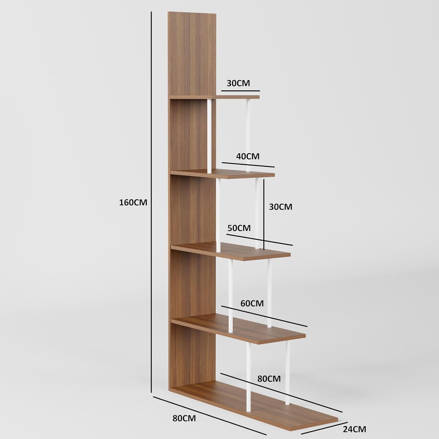 Lukzer 5-Tier L-Shaped Modern Step Design Storage & Display Unit (MRM-015/Oak Brown)