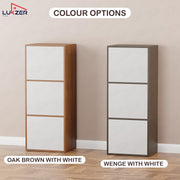 Lukzer 3-Tier Engineered Wood Cabinet Bookshelf Organizer with Magnetic Doors (MR-017/Oak Brown)