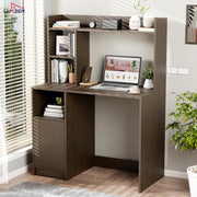 Lukzer Engineered Wood Office Desk & Study Table with Bookshelf & Cabinet (ST-009/Wenge)