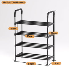 Lukzer Dual-Material Shoe Rack – Black, 3/4/5/6-Layer Storage Organizer