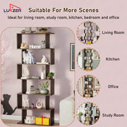 Lukzer 6-Layer S-Shaped Ladder Engineered Wood Open Bookshelf Rack (MR-002, Wenge)