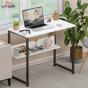 Lukzer Engineered Wood Office & Study Table with Open Bookshelf & Storage Organiser (MST-004/White)