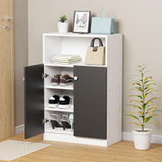 Lukzer 4-Tier Engineered Wood Shoe Organizer Rack Shelf with Door (SR-003/White)