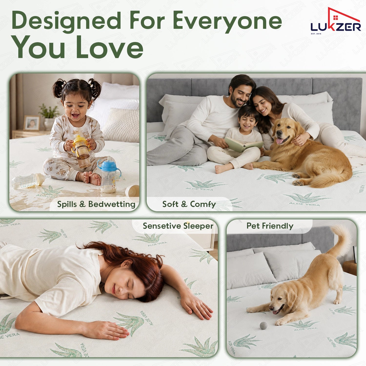 Lukzer 100% Waterproof Natural Aloe Vera Mattress Protector/Mattress Cover / King Size - (78" x 72" Inches) - (6.5 x 6 ft)