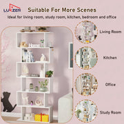Lukzer 6-Layer S-Shaped Ladder Engineered Wood Open Bookshelf Rack (MR-002, White)