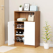 Lukzer 4-Tier Engineered Wood Shoe Organizer Rack Shelf with Door (SR-003/Oak Brown)