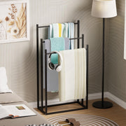 Lukzer Freestanding Sturdy Metal 3-Bar Towel Hanging Stand (MGS-007/Black)