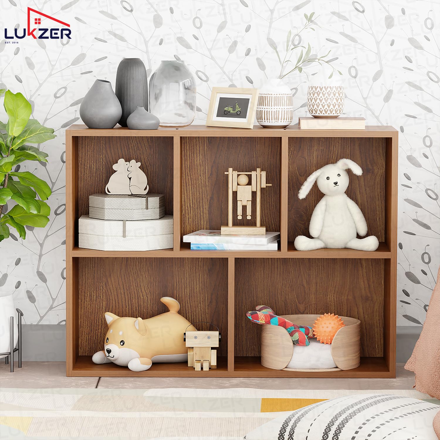Lukzer Engineered Wood 5 Shelves Open Cabinet Bookshelf & Storage Organiser (MR-026/Oak Brown)