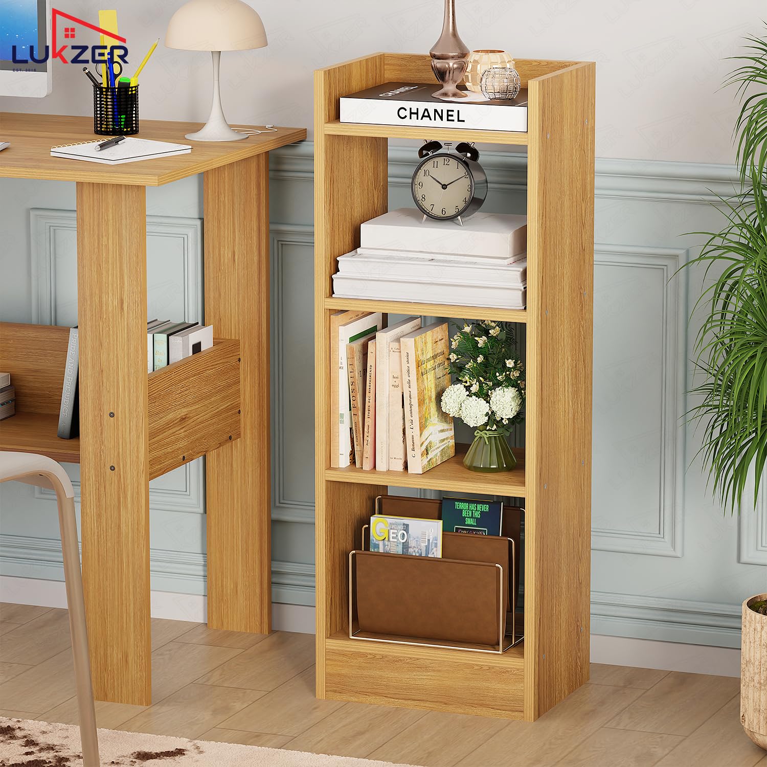 Lukzer 3 Layer Engineered Wood Multipurpose Rack Bookshelf Organizer Stand (MR-010/Light Oak)