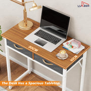 Lukzer Metal & Engineered Wood Office & Study Computer Desk with Drawer (STM-006/White & Oak Brown)