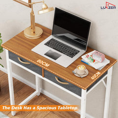 Lukzer Metal & Engineered Wood Office & Study Computer Desk with Drawer (STM-006/White & Oak Brown)