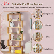 Lukzer 6-Layer S-Shaped Ladder Engineered Wood Open Bookshelf Rack (MR-002, Light Oak)