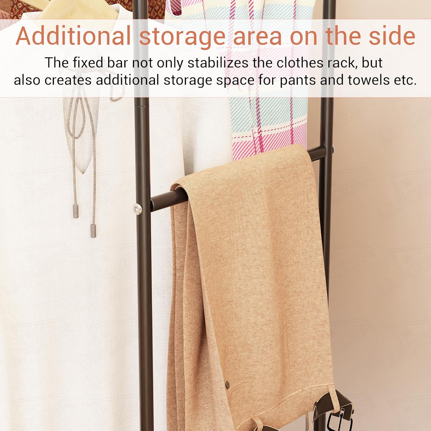 Lukzer Metal Cloth Stand with 2 Hanging Rods & Storage Shelf (MGS-002/Black)