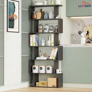 Lukzer 6-Layer S-Shaped Ladder Engineered Wood Open Bookshelf Rack (MR-002, Black)