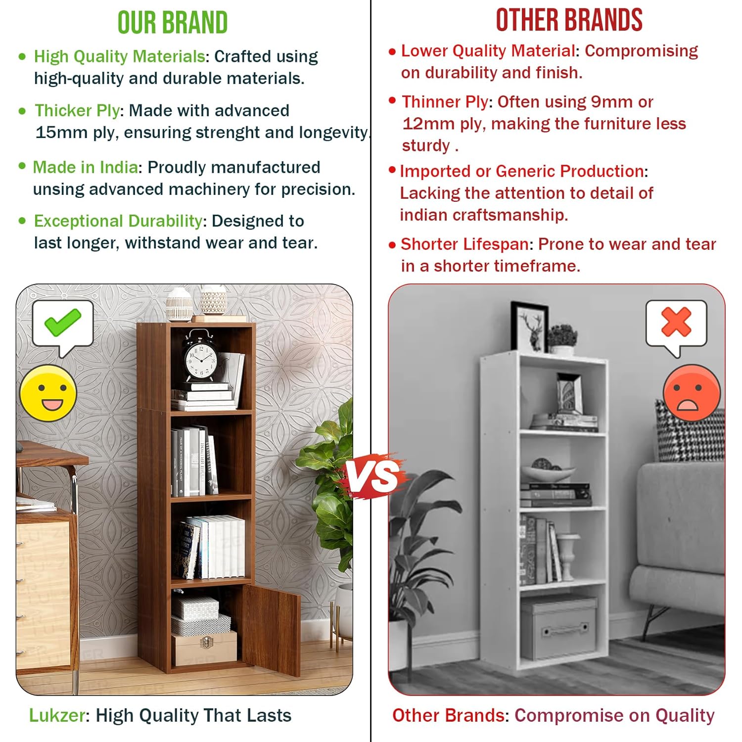 Lukzer 4 Layer Engineered Wood Storage Cabinet with Open Display Rack (MR-023/Oak Brown)