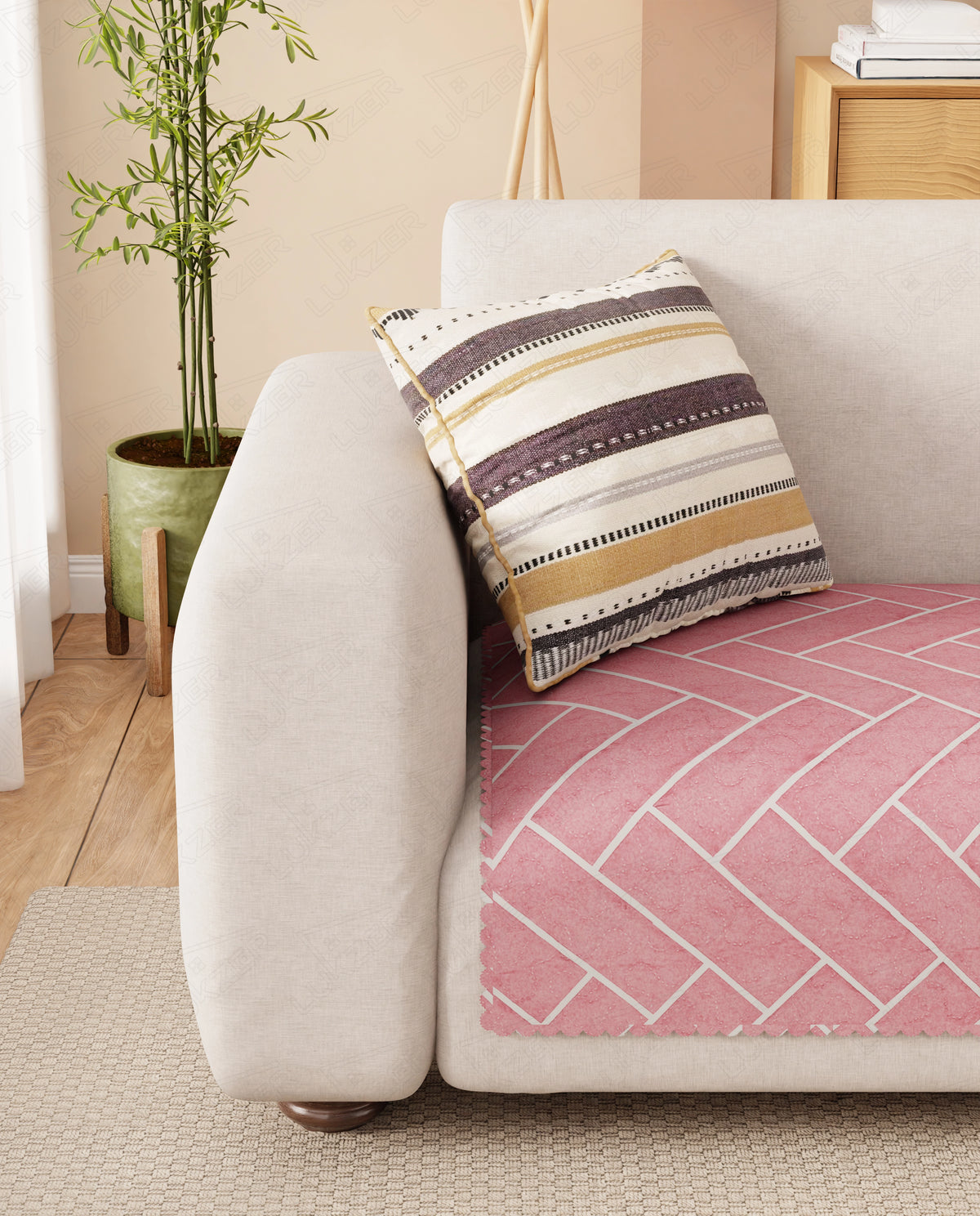 Lukzer Quilted Reversible Brick Bloom Sofa Mat with WaveEdge Ultrasonic Cut (ONLY SEAT COVER) - SC-201-01WE