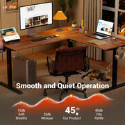 Lukzer L-Shape Electric Height Adjustable Study Desk (EST-001/Black & Oak Brown)