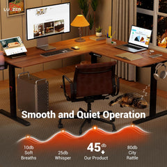 Lukzer L-Shape Electric Height Adjustable Study Desk (EST-001/Black & Oak Brown) 3-Years Warranty