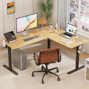 Lukzer L-Shape Electric Height Adjustable Study Desk (EST-001/Black & Oak Light)