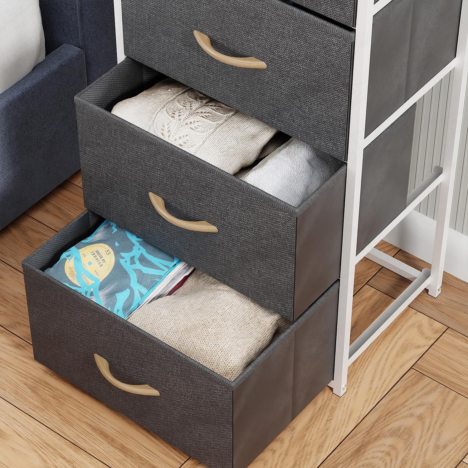 Lukzer 4-Drawer Fabric Storage Organizer for Closet (MMR-002/White & White)
