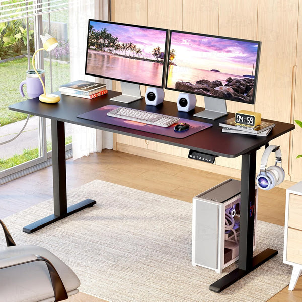 Lukzer Dual Motor Electric Height Adjustable Desk Memory Controller Standing Table EST-002/Black & Black)