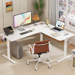 Lukzer L-Shape Electric Height Adjustable Study Desk (EST-001/White & White)