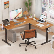 Lukzer L-Shape Electric Height Adjustable Study Desk (EST-001/Black & Oak Brown)