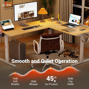 Lukzer L-Shape Electric Height Adjustable Study Desk (EST-001/White & Oak Light)