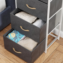 Lukzer 4-Drawer Fabric Storage Organizer for Closet (MMR-002/White & Oak Brown)