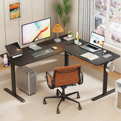Lukzer L-Shape Electric Height Adjustable Study Desk (EST-001/Black & Black) 3-Years Warranty