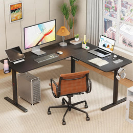 Lukzer L-Shape Electric Height Adjustable Study Desk (EST-001/Black & Black)