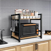 Lukzer 2-Tier Multipurpose Metal & Wood Kitchen Storage Rack (MKR-002/Oak Light with Black)