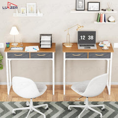 Lukzer Metal & Engineered Wood Office & Study Computer Desk with Drawer (STM-006/White & Oak Brown)