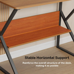Lukzer Modern Engineered Wood Computer Desk with Bookshelf Oak Brown Top & Black Frame (MST-001)
