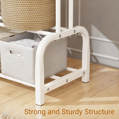 Lukzer Metal Cloth Stand with 2 Hanging Rods & Dual Storage Shelves (MGS-003/White)
