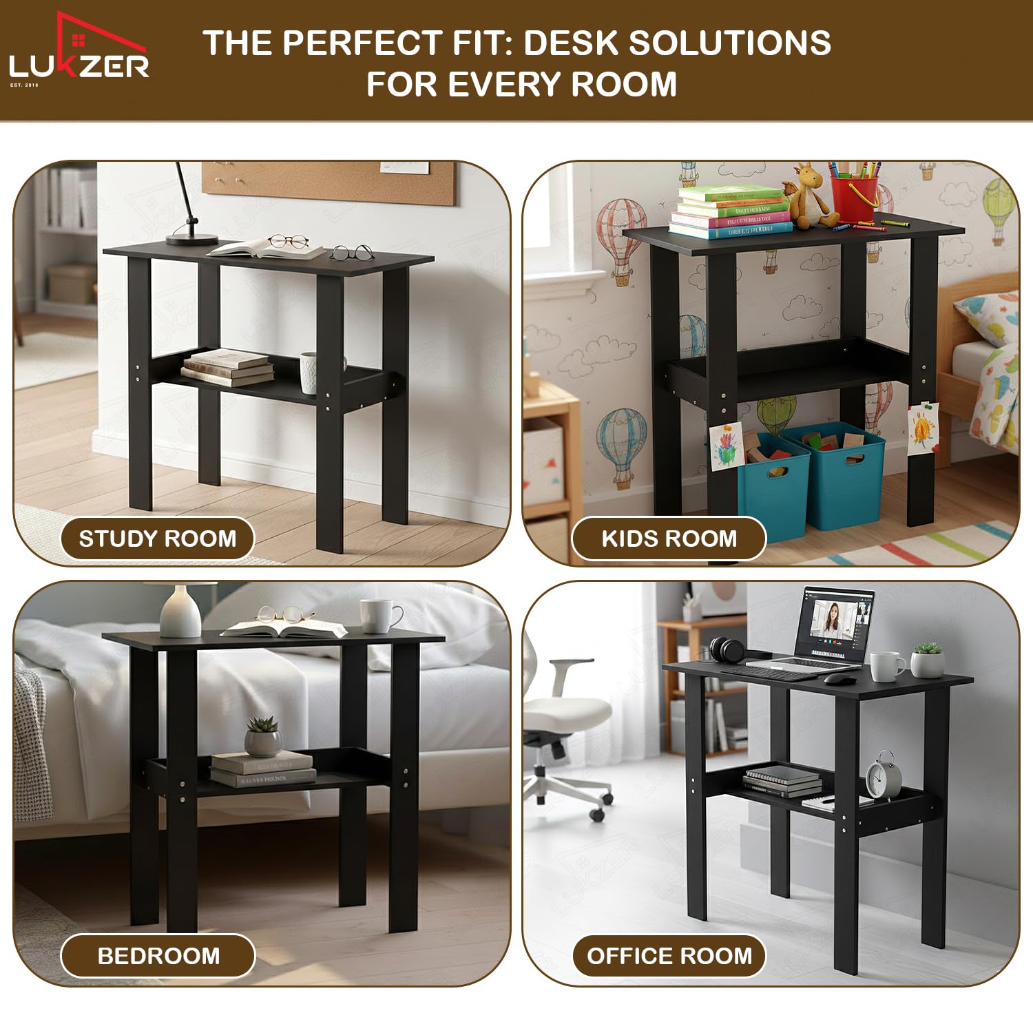 Lukzer Engineered Wood Kids Study Table with Open Shelf (ST-004S/Black)