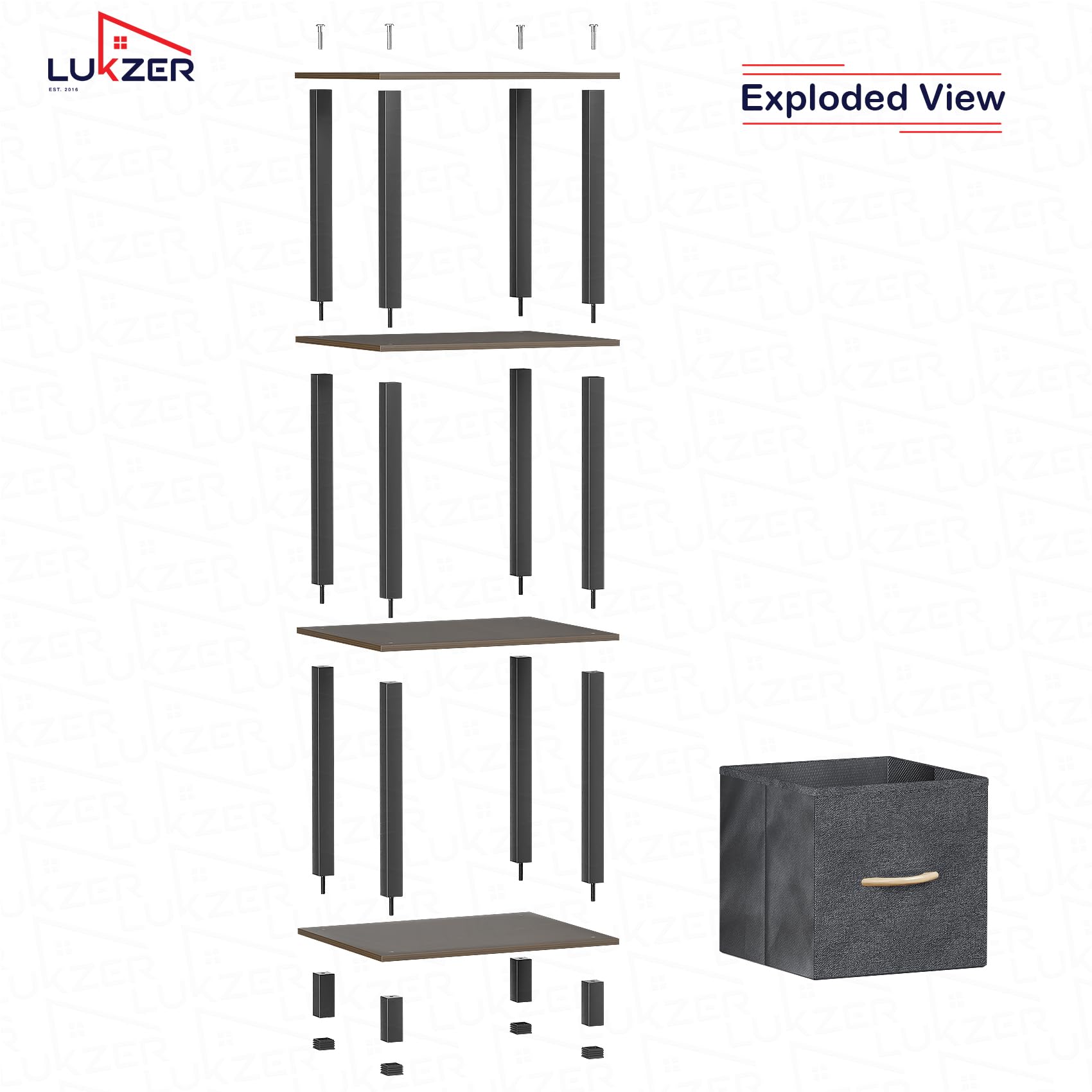 Lukzer 4-Tier Engineered Wood Bookshelf with Fabric Drawer (MRM-001/Wenge)