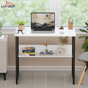 Lukzer Engineered Wood Office & Study Table with Open Bookshelf & Storage Organiser (MST-005/White)