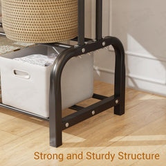 Lukzer Metal Cloth Stand with 2 Hanging Rods & Dual Storage Shelves (MGS-003/Black)