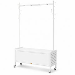 Lukzer Metal Garment Rack with Dust-Proof Storage Shelf & Multiple Hooks (White)