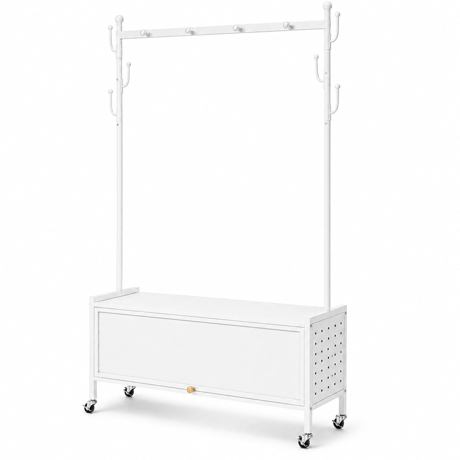 Lukzer Metal Garment Rack with Dust-Proof Storage Shelf & Multiple Hooks (White)