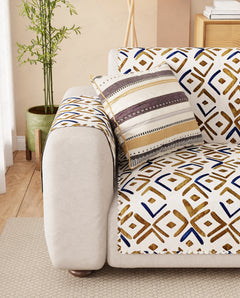 Lukzer Quilted Reversible Terra Bloom Sofa Mat with WaveEdge Ultrasonic Cut (WITH BACK & HAND REST) - SC-205-01WB