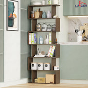 Lukzer 6-Layer S-Shaped Ladder Engineered Wood Open Bookshelf Rack (MR-002, Wenge)