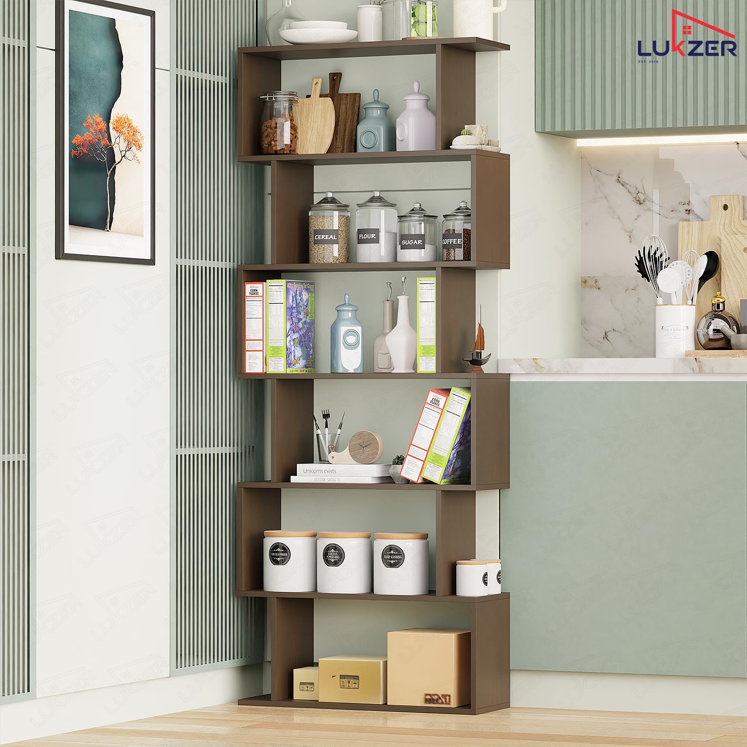 Lukzer 6-Layer S-Shaped Ladder Engineered Wood Open Bookshelf Rack (MR-002, Wenge)