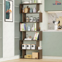 Lukzer 6-Layer S-Shaped Ladder Engineered Wood Open Bookshelf Rack (MR-002, Wenge)